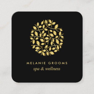 Gold - Blätter   Schwarz  Wellness Wellness-Cente Quadratische Visitenkarte