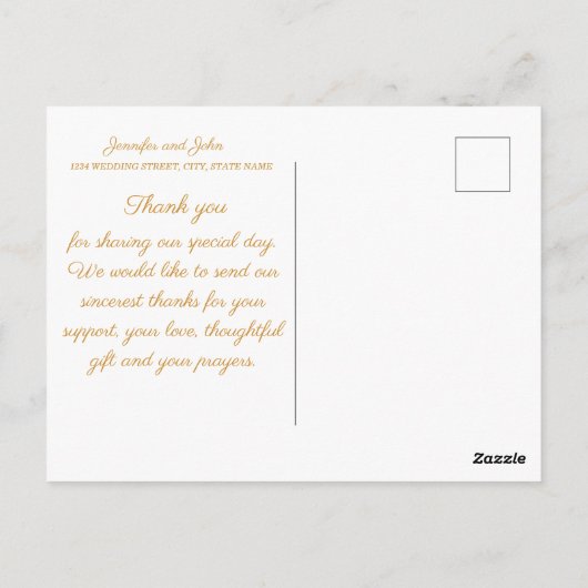 Gold Blätter Tropical Wedding Vielen Dank Postkarte (Rückseite)