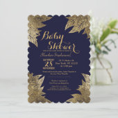 Gold-Blätter über Einladungen für Navy Blue Baby-D (Stehend Vorderseite)