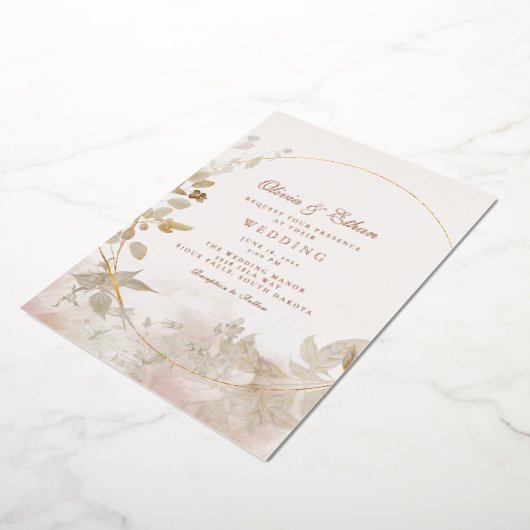 Gold Blätter und Frame Wedding Folieneinladung (Gedreht)