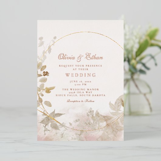 Gold Blätter und Frame Wedding Folieneinladung (Stehend vorne)