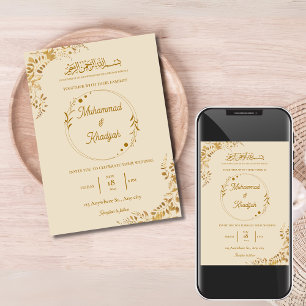 Gold Blätter Verzierte muslimische Hochzeit Nikah  Einladung