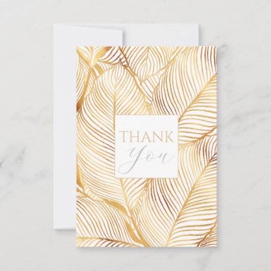 Gold Blätter Weiß Elegantes Muster Dankeskarte (Vorderseite)