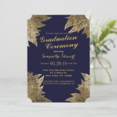 Gold-Blätter zur Zeremonie für den blauen Navy-Abs Einladung (Stehend Vorderseite)