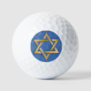 Gold Blau Davidstern Kunstpaneel   Golfball