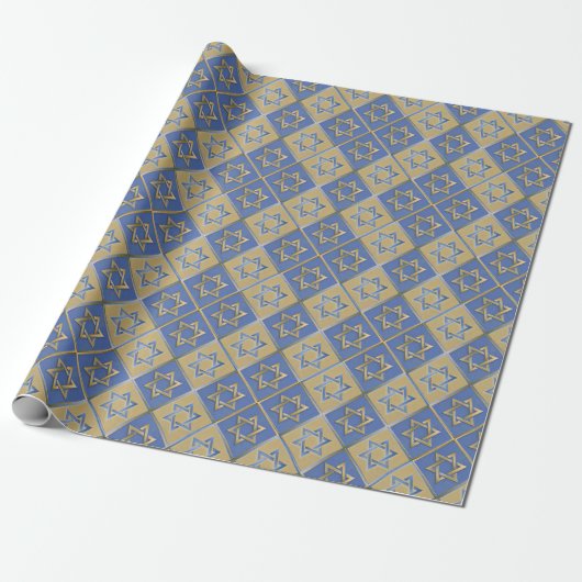 Gold Blau Davidstern-Kunstpaneele Geschenkpapier (Ungerollt)
