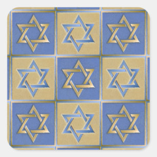 Gold Blau Davidstern-Kunstpaneele Quadratischer Aufkleber