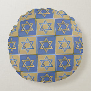 Gold Blau Davidstern-Kunstpaneele Rundes Kissen