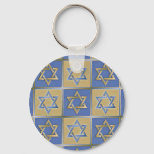 Gold Blau Davidstern-Kunstpaneele Schlüsselanhänger