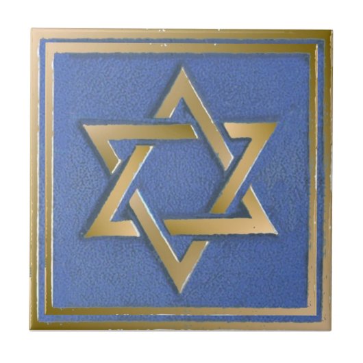 Gold Blau Davidstern Kunstpanel Fliese (Vorderseite)