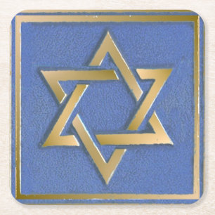 Gold Blau Davidstern Kunstpanel Rechteckiger Pappuntersetzer