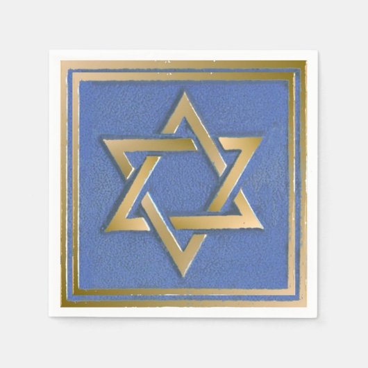 Gold Blau Davidstern Kunstpanel Serviette (Vorderseite)