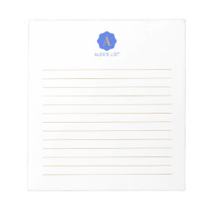 Gold & Blau Einfaches Modernes Monogramm Personali Notizblock