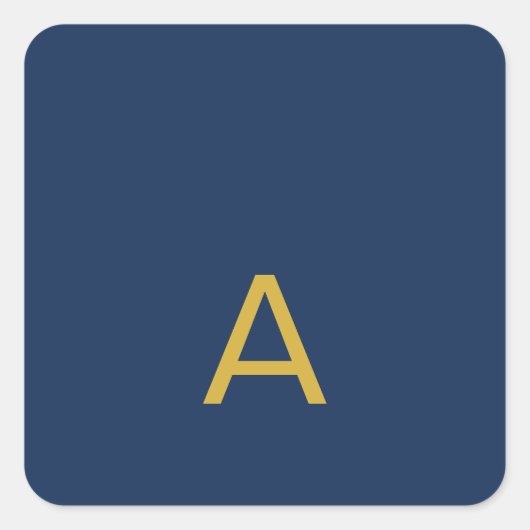 Gold & Blau Farb Monogramm Professionelle Initiale Quadratischer Aufkleber (Vorderseite)