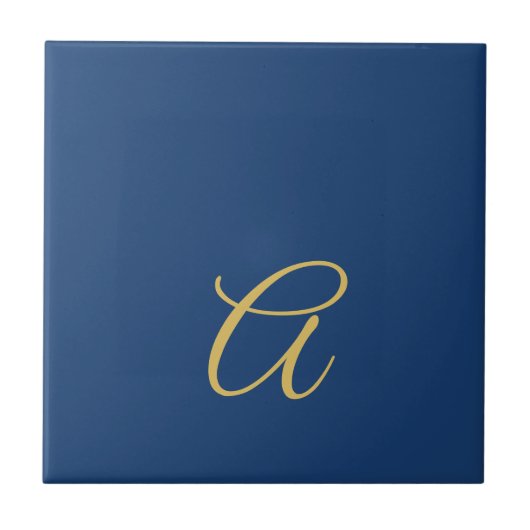 Gold & Blau Farbiges Monogramm Professioneller Anf Fliese (Vorderseite)