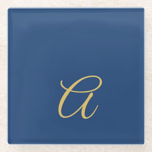Gold & Blau Farbiges Monogramm Professioneller Anf Glasuntersetzer (Vorderseite)