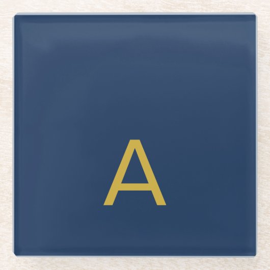 Gold & Blau Farbiges Monogramm Professioneller Anf Glasuntersetzer (Vorderseite)