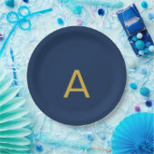 Gold & Blau Farbiges Monogramm Professioneller Anf Pappteller (Party)