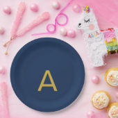 Gold & Blau Farbiges Monogramm Professioneller Anf Pappteller (Party)