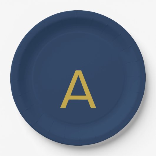 Gold & Blau Farbiges Monogramm Professioneller Anf Pappteller (Vorderseite)