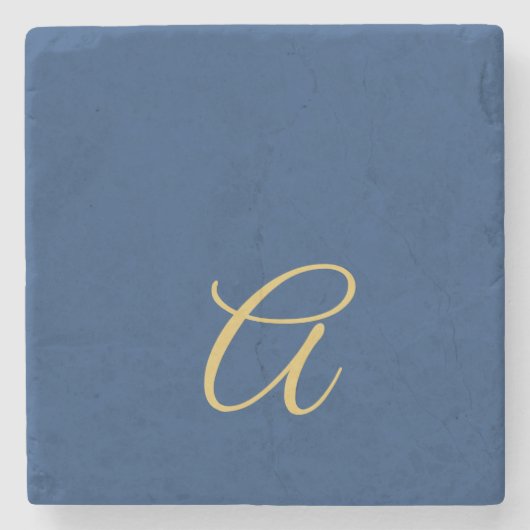 Gold & Blau Farbiges Monogramm Professioneller Anf Steinuntersetzer (Vorderseite)