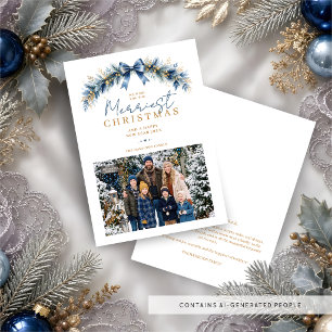 Gold Blau Florales Weihnachtszeit-Foto TMF26 Feiertagskarte