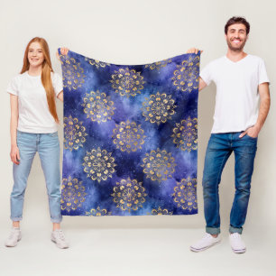 Gold & Blau Galaxy Dharma Mandala Muster Fleecedecke