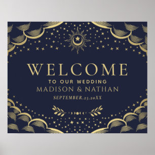 Gold Blau Gothic Tarotkarten-Hochzeits-Willkommens Poster
