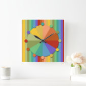 Gold, Blau, grüne Streifen Fun Square Wall Uhr (Zuhause)