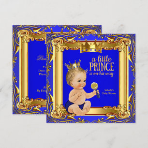 Gold Blau Königlicher Prinz Baby Shower Blond Baby Einladung