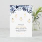 Gold & Blau | Lights Boho chic Baby Dusche Einladung (Stehend Vorderseite)