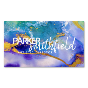 Gold Blau Lila Aquarell Magnetische Visitenkarte