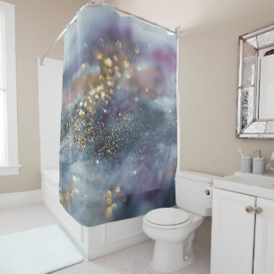 Gold Blau Lila Glitter Glam 1 Duschvorhang