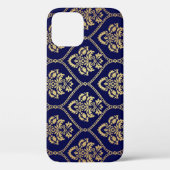 Gold & Blau: Luxus Damask Case-Mate iPhone Hülle (Rückseite)