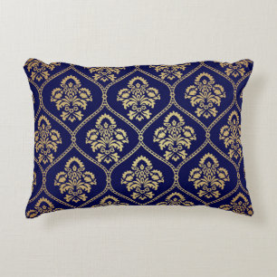 Gold & Blau: Luxus Damask Dekokissen