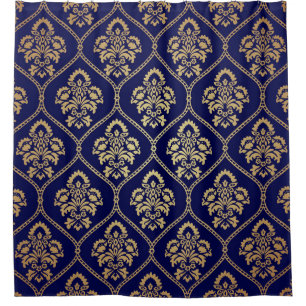 Gold & Blau: Luxus Damask Duschvorhang