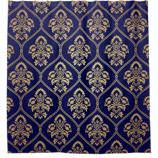 Gold & Blau: Luxus Damask Duschvorhang (Vorderseite)