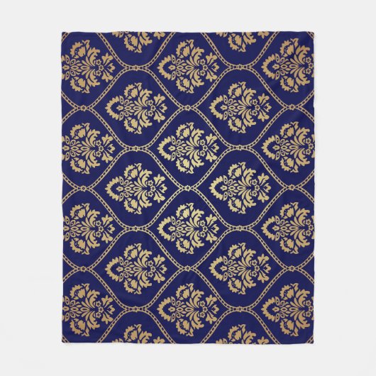 Gold & Blau: Luxus Damask Fleecedecke (Vorderseite)