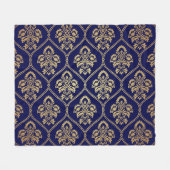 Gold & Blau: Luxus Damask Fleecedecke (Vorderseite (Horizontal))
