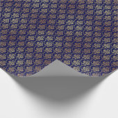 Gold & Blau: Luxus Damask Geschenkpapier (Ecke)