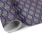 Gold & Blau: Luxus Damask Geschenkpapier (Rolleneckpunkt)
