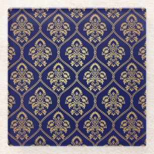 Gold & Blau: Luxus Damask Glasuntersetzer