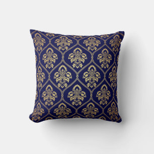 Gold & Blau: Luxus Damask Kissen