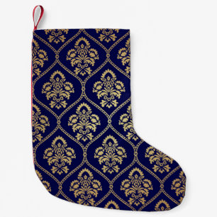 Gold & Blau: Luxus Damask Kleiner Weihnachtsstrumpf