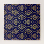 Gold & Blau: Luxus Damask Puzzle (Horizontal)