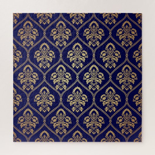 Gold & Blau: Luxus Damask Puzzle (Vertikal)