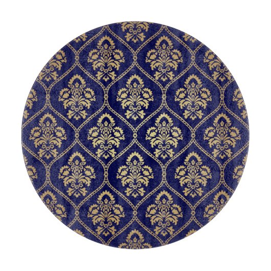 Gold & Blau: Luxus Damask Schneidebrett (Vorderseite)