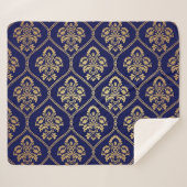 Gold & Blau: Luxus Damask Sherpadecke (Vorderseite (Horizontal))