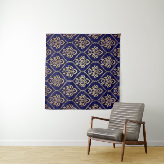 Gold & Blau: Luxus Damask Wandteppich (Beispiel (Horizontal))