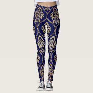 Gold & Blau: Luxus-Damaskus Leggings